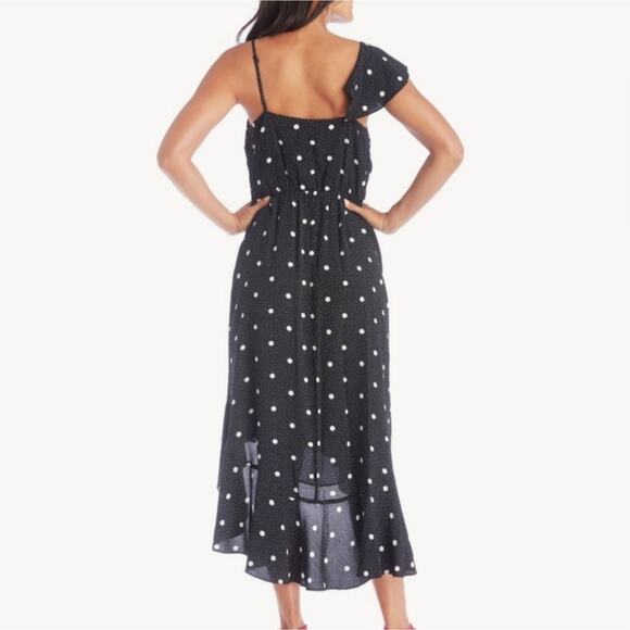 1. State Ruffled Polka Dot High Low Dress One Shoulder Midi Party Cocktail Small - Picture 14 of 16